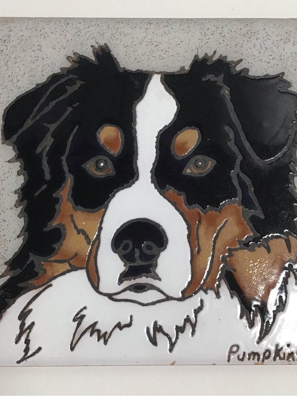 Australian Shepherd Dog Hand Painted Tile by Pumpkin 6x6โ Trivet Vintage *NOTE* - Picture 7 of 7